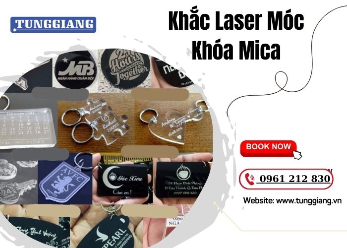 Khắc Laser Móc Khóa Mica