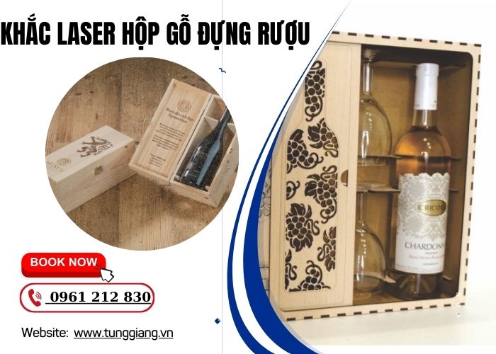Khắc laser hộp gỗ đựng rượu